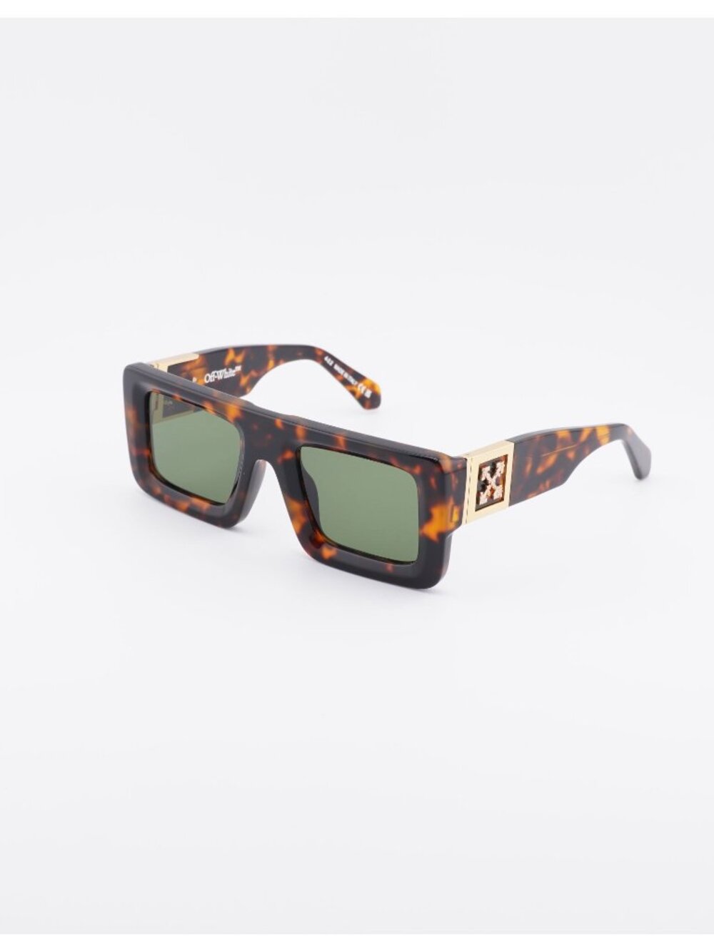 Off-White OERI049 LEONARDO 1605 Sunglasses Havana Square Frame, Green Lenses